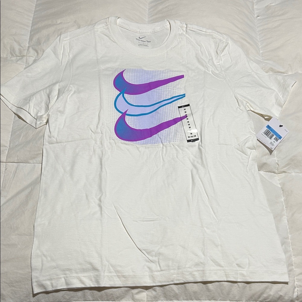 NWT Men’s Nike White Tee with Purple and Blue Swoosh